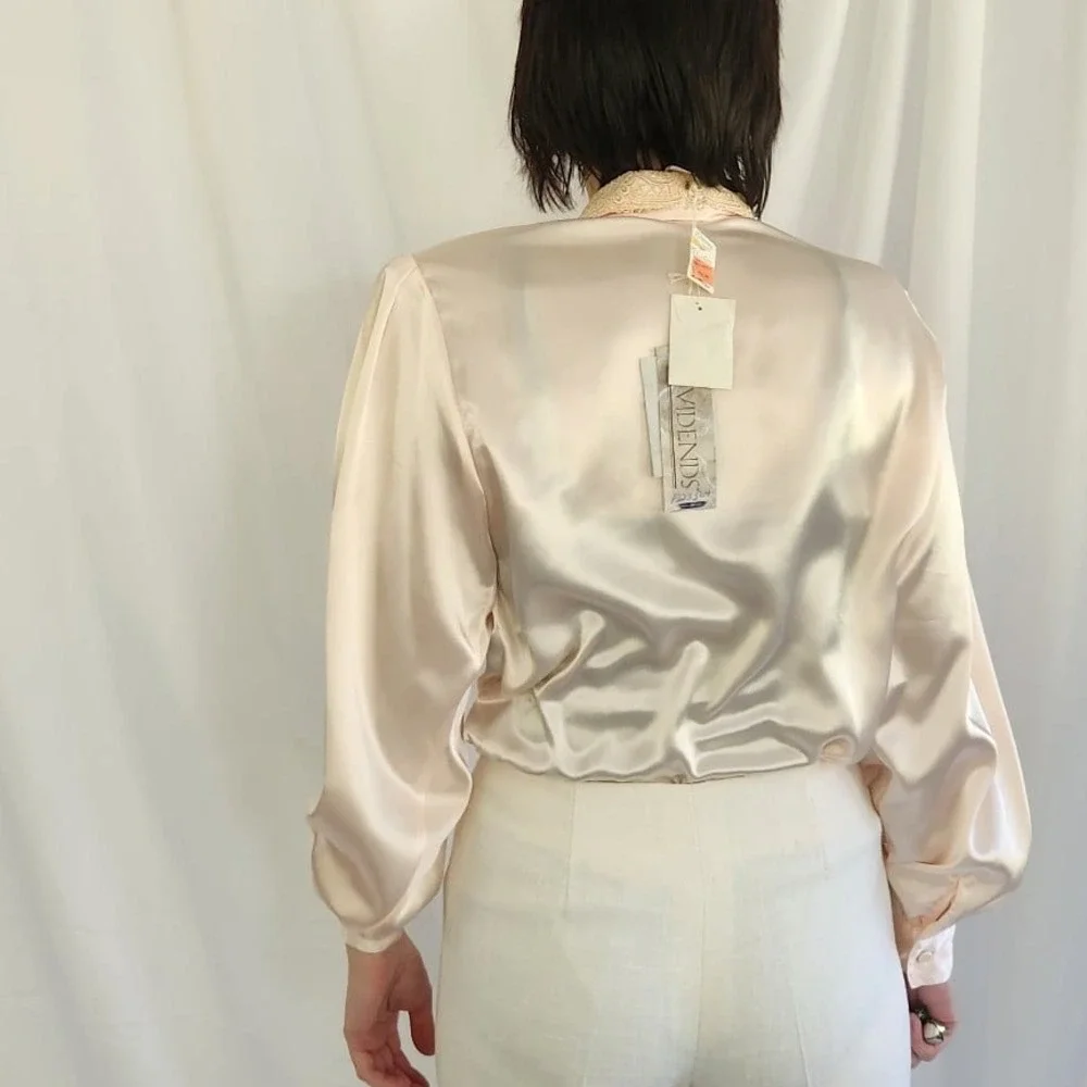 80s Deadstock Pink Satin Blouse - Picture 3 of 6